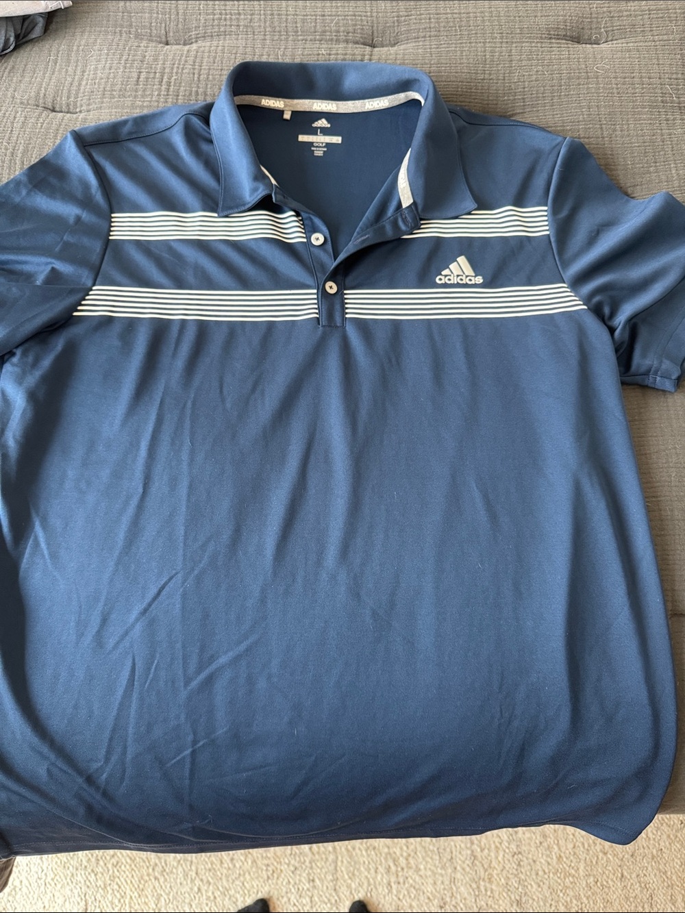 adidas Blue Polo with White Striped Chest